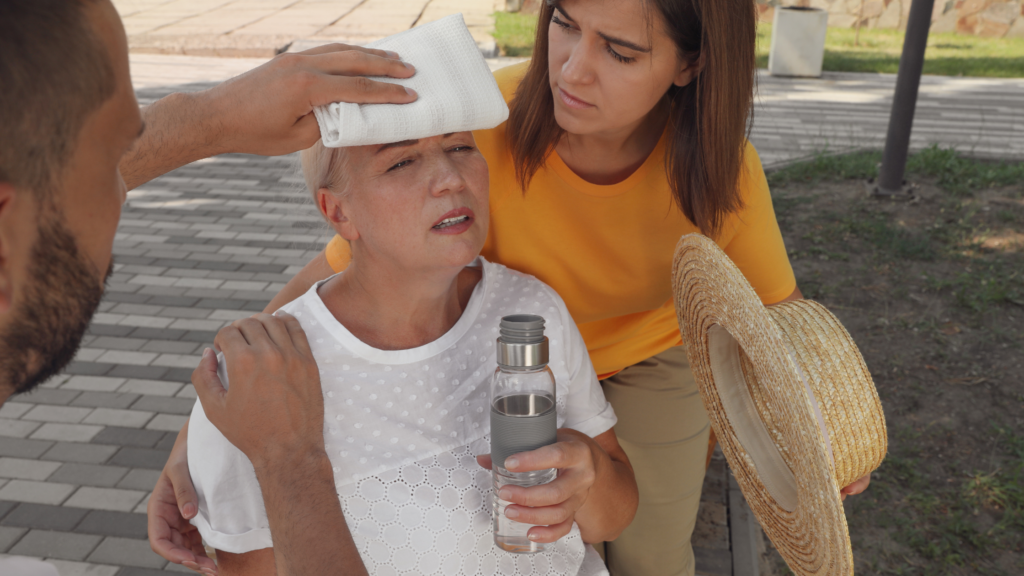 old lady suffering from heatstroke amid heatwaves