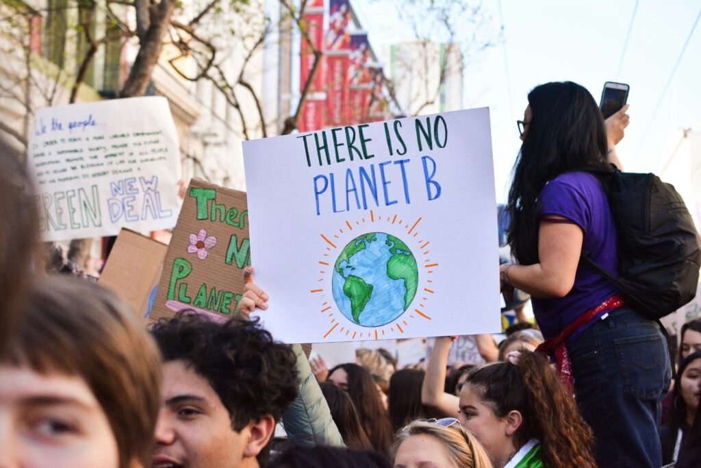 People protesting for climate advocacy and sustainable future