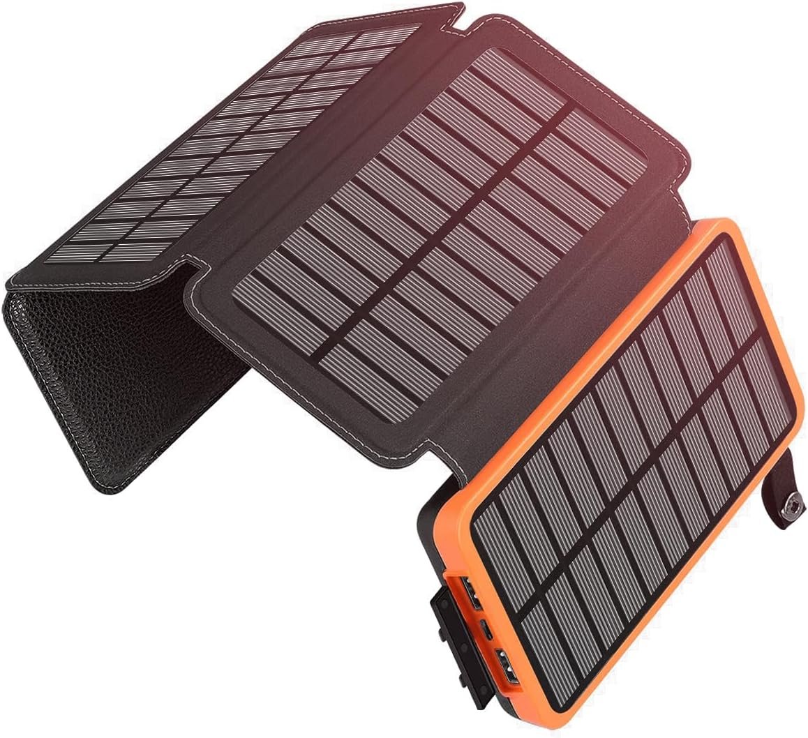 Solar Power Bank Charger 25000mAh-22.5W Solar Phone Charger 3A Fast Charge PD QC4.0 Battery Pack with 4 Solar Panels, 3 USB Ports for Smartphones iPhone Tablets Outdoor Camping Hiking