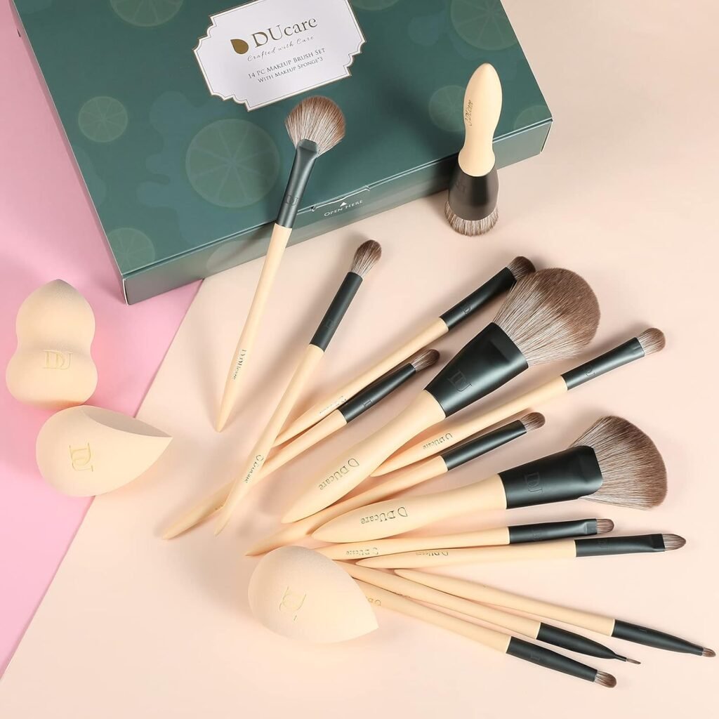 DUcare Makeup Brushes 14Pcs with 3Pcs Makeup Sponge & Cosmetic Bag